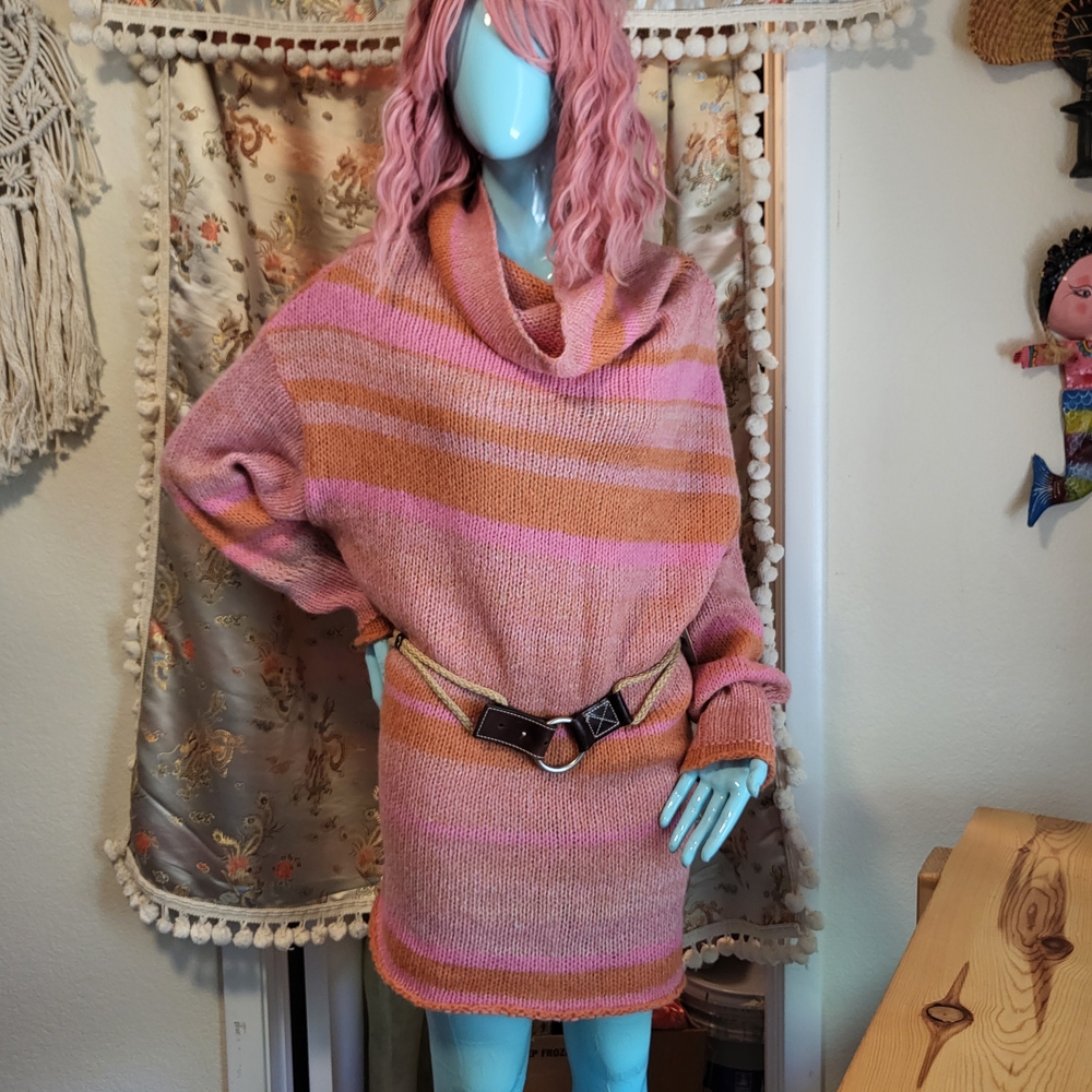 Free People Pink and Orange Cowl Neck Sweater